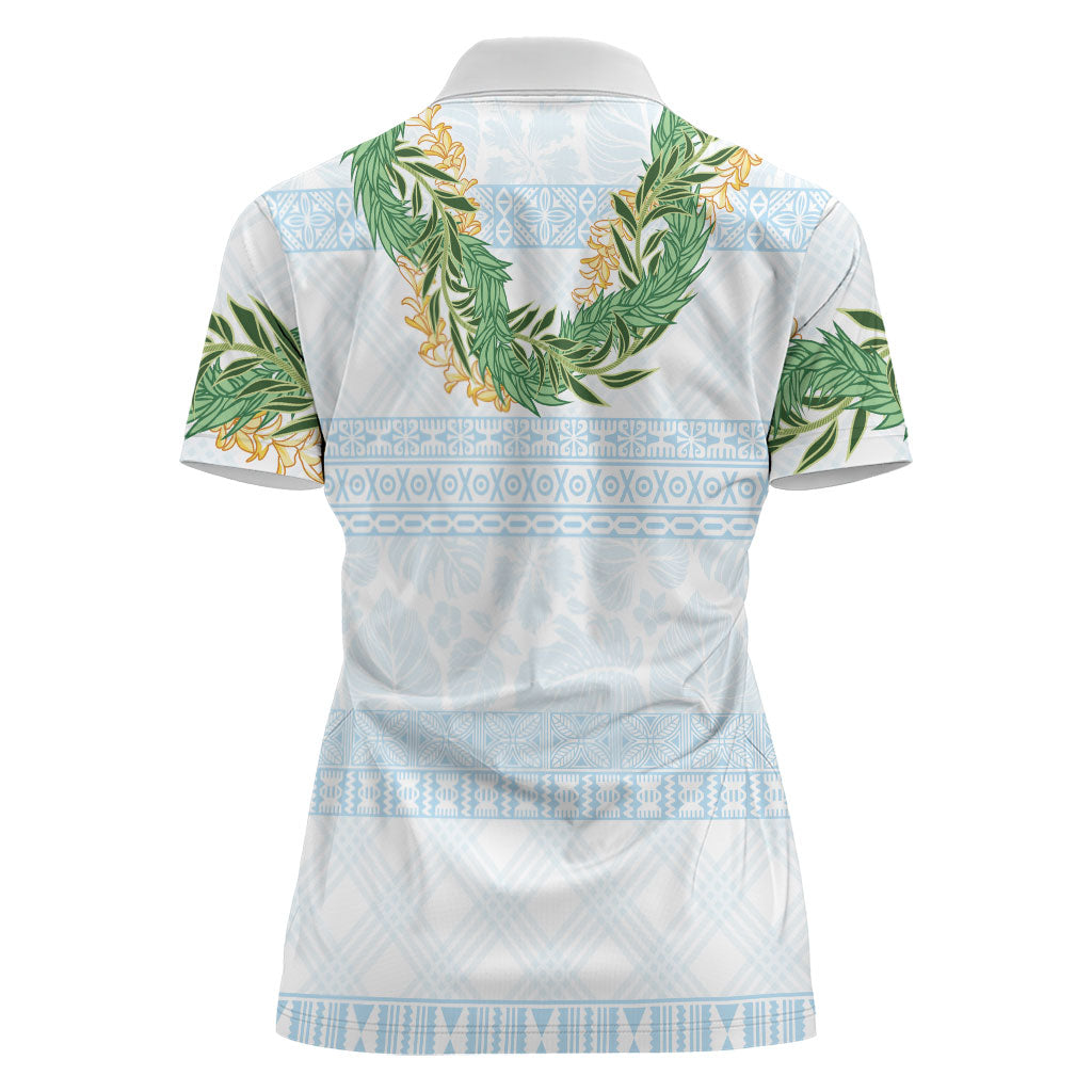 Hawai'i Paniolo Maile Twisted Lei Women Polo Shirt Winter White