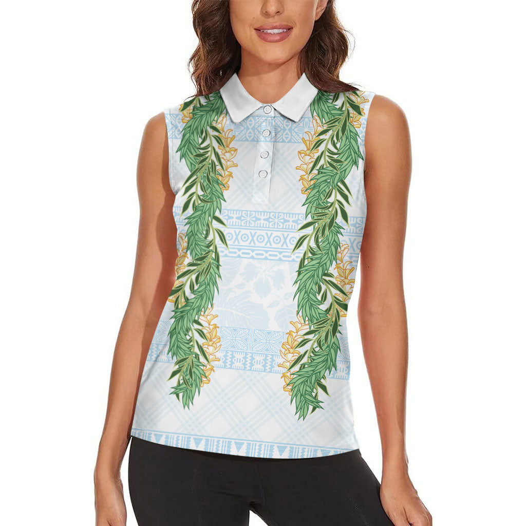 Hawai'i Paniolo Maile Twisted Lei Women Sleeveless Polo Shirt Winter White