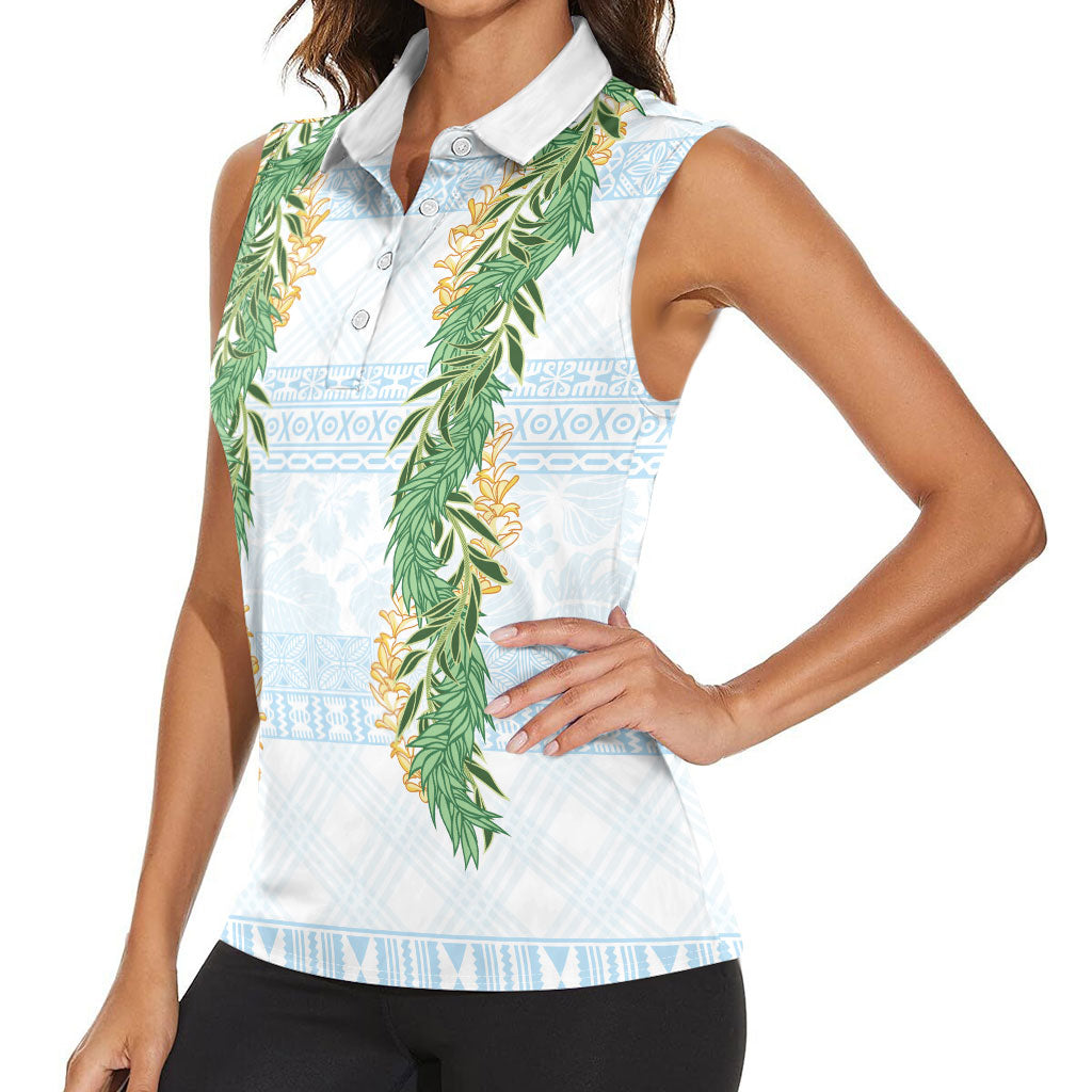 Hawai'i Paniolo Maile Twisted Lei Women Sleeveless Polo Shirt Winter White