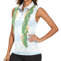 Hawai'i Paniolo Maile Twisted Lei Women Sleeveless Polo Shirt Winter White