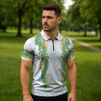 Hawai'i Paniolo Maile Twisted Lei Zipper Polo Shirt Winter White