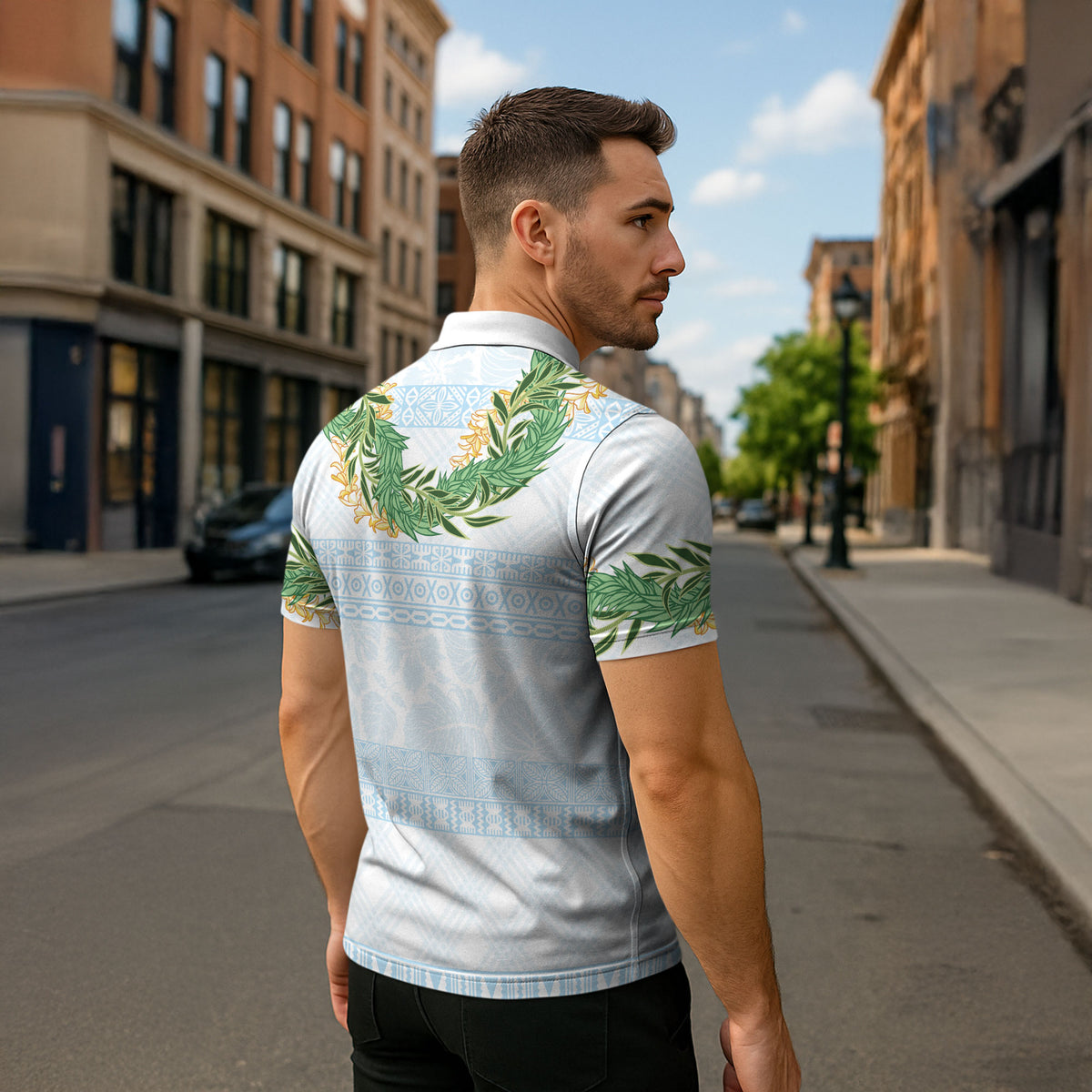 Hawai'i Paniolo Maile Twisted Lei Zipper Polo Shirt Winter White