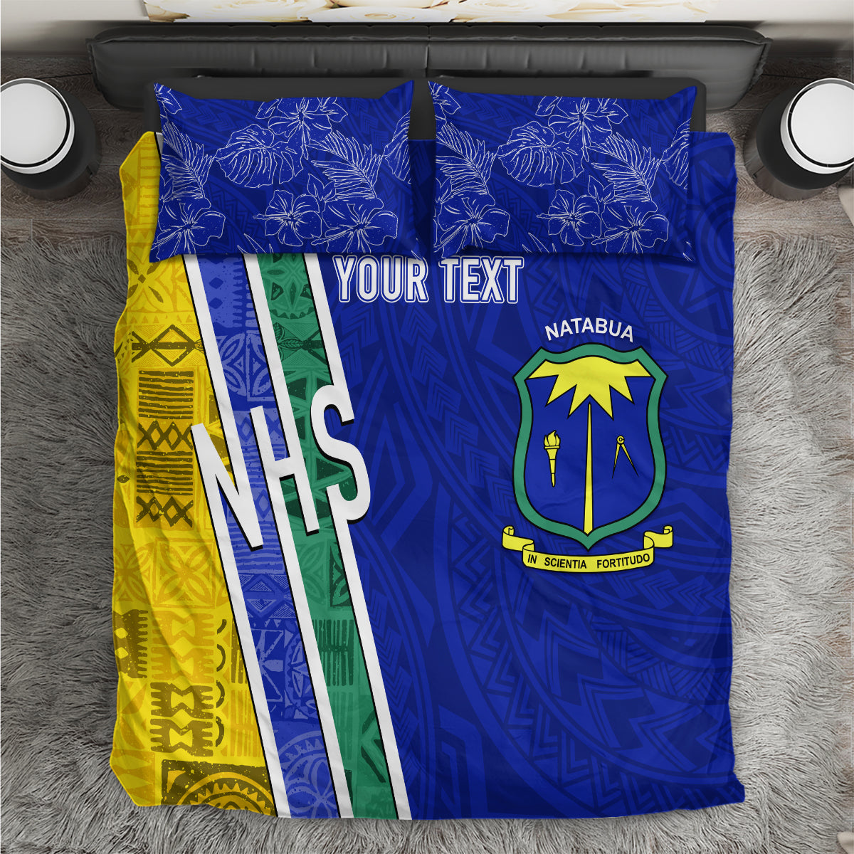 Personalised Fiji Natabua High School Bedding Set Kaviti Tapa Mix Colors Proud NHS LT7 Blue - Polynesian Pride