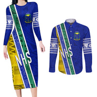 Personalised Fiji Natabua High School Couples Matching Long Sleeve Bodycon Dress and Long Sleeve Button Shirts Kaviti Tapa Mix Colors Proud NHS LT7 Blue - Polynesian Pride