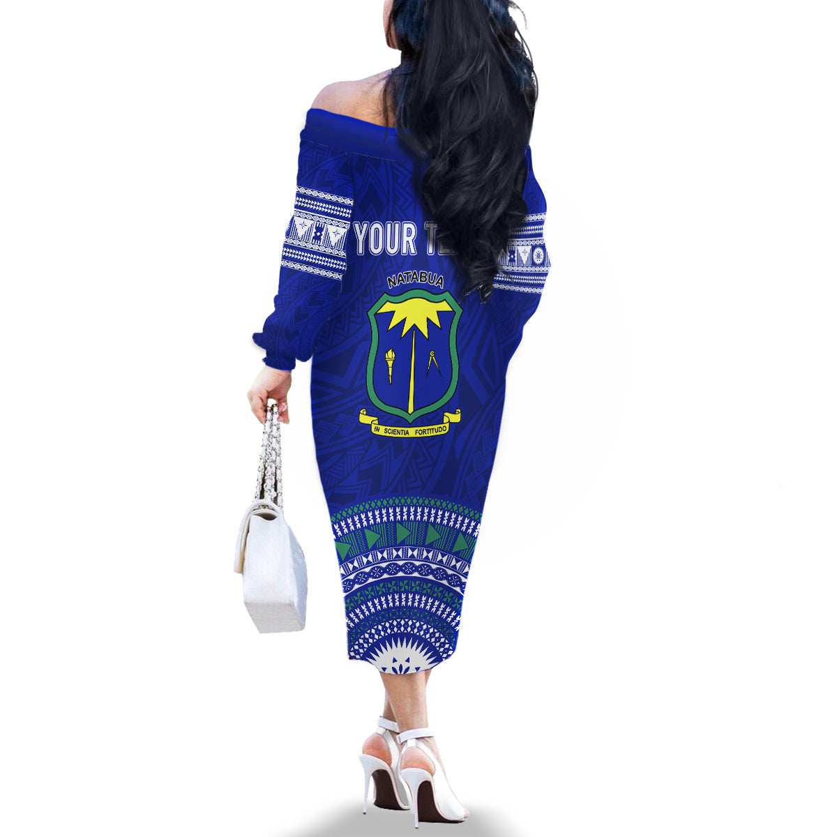 Personalised Fiji Natabua High School Family Matching Off Shoulder Long Sleeve Dress and Hawaiian Shirt Kaviti Tapa Mix Colors Proud NHS LT7 - Polynesian Pride