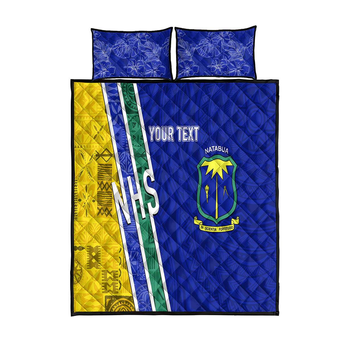 Personalised Fiji Natabua High School Quilt Bed Set Kaviti Tapa Mix Colors Proud NHS LT7 Blue - Polynesian Pride