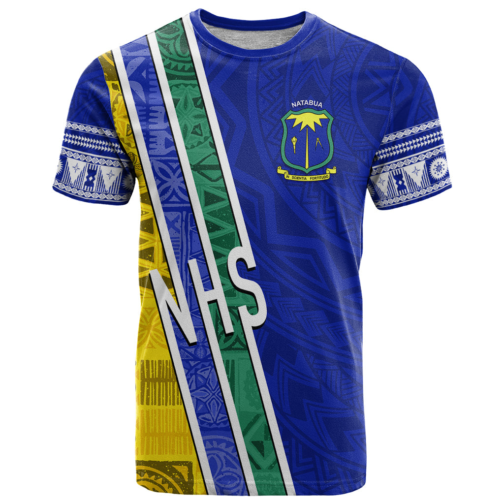 Personalised Fiji Natabua High School T Shirt Kaviti Tapa Mix Colors Proud NHS LT7 Blue - Polynesian Pride