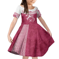 Personalised Fiji Adi Cakobau School Family Matching Off Shoulder Maxi Dress and Hawaiian Shirt ACS Old Girls Lotus Mix Masi LT7 Daughter's Dress Crimson - Polynesian Pride