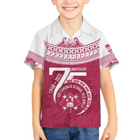 Personalised Fiji Adi Cakobau School Family Matching Tank Maxi Dress and Hawaiian Shirt ACS Old Girls Lotus Mix Masi LT7 Son's Shirt Crimson - Polynesian Pride