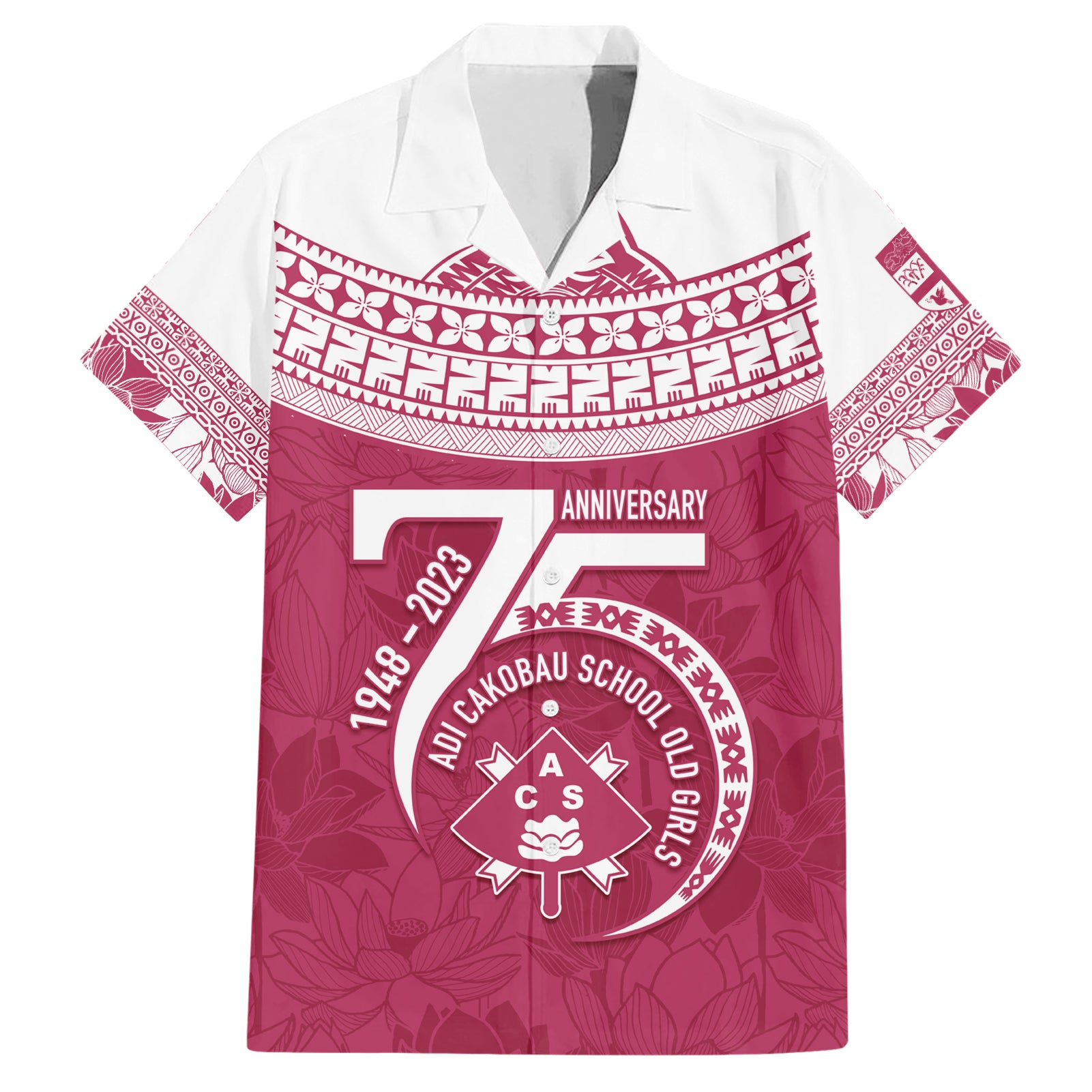 Personalised Fiji Adi Cakobau School Hawaiian Shirt ACS Old Girls Lotus Mix Masi LT7 Crimson - Polynesian Pride