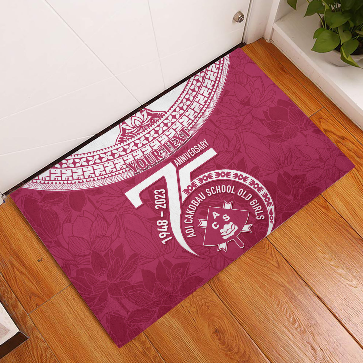 Personalised Fiji Adi Cakobau School Rubber Doormat ACS Old Girls Lotus Mix Masi LT7 Crimson - Polynesian Pride