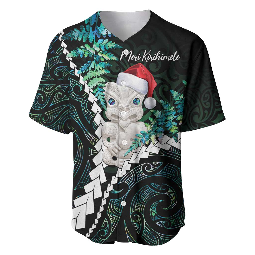 New Zealand Personalised Baseball Jersey Meri Kirihimete Kowhaiwhai Mix Paua Shell - Emerald LT7 Green - Polynesian Pride