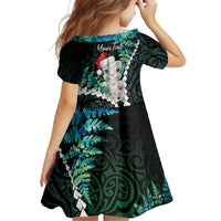 New Zealand Personalised Family Matching Long Sleeve Bodycon Dress and Hawaiian Shirt Meri Kirihimete Kowhaiwhai Mix Paua Shell - Emerald