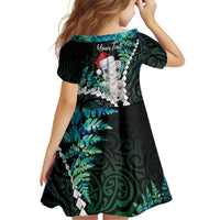 New Zealand Personalised Family Matching Off The Shoulder Long Sleeve Dress and Hawaiian Shirt Meri Kirihimete Kowhaiwhai Mix Paua Shell - Emerald