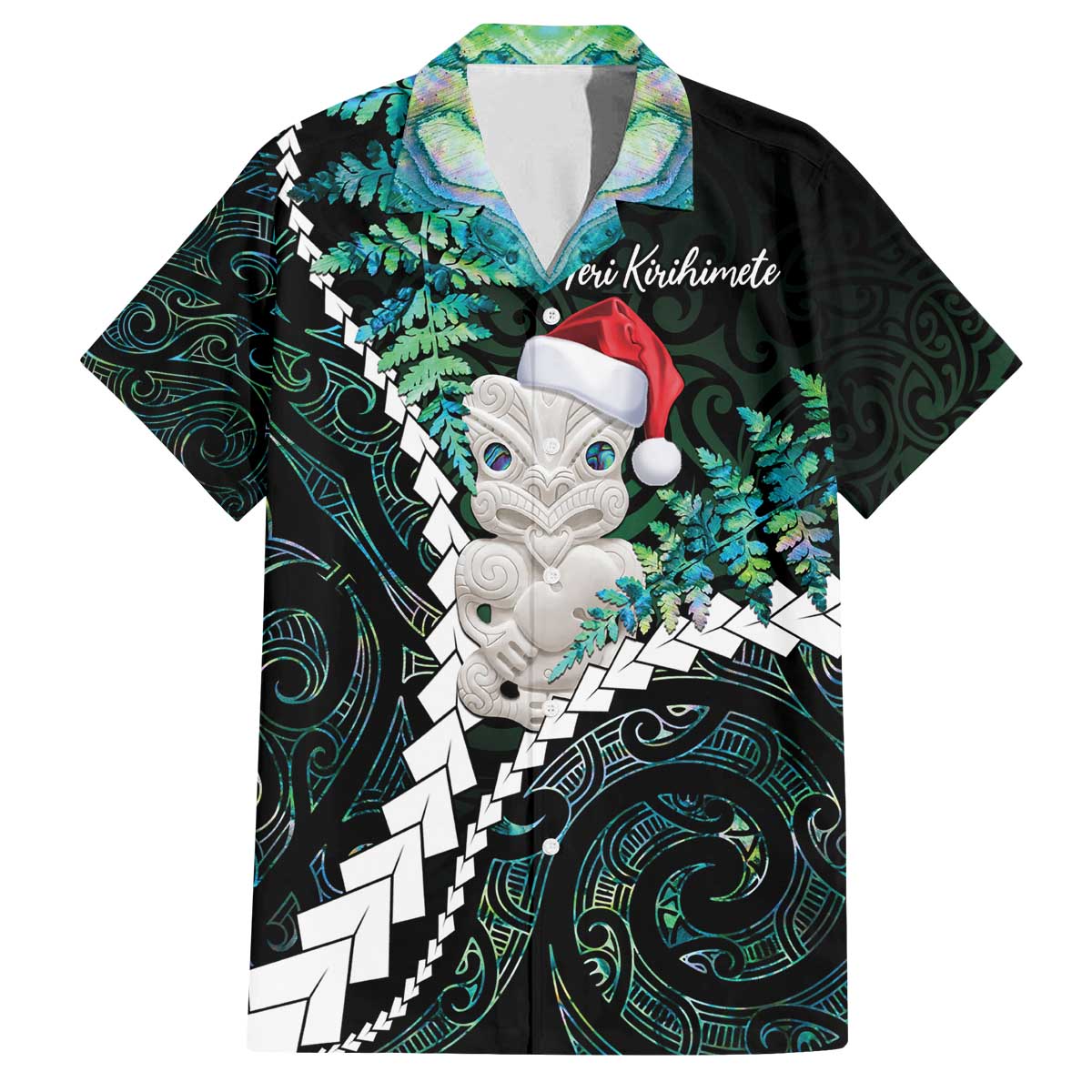 New Zealand Personalised Family Matching Off The Shoulder Long Sleeve Dress and Hawaiian Shirt Meri Kirihimete Kowhaiwhai Mix Paua Shell - Emerald