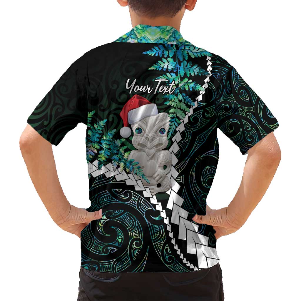 New Zealand Personalised Family Matching Tank Maxi Dress and Hawaiian Shirt Meri Kirihimete Kowhaiwhai Mix Paua Shell - Emerald LT7 - Polynesian Pride