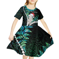 New Zealand Personalised Kid Short Sleeve Dress Meri Kirihimete Kowhaiwhai Mix Paua Shell - Emerald