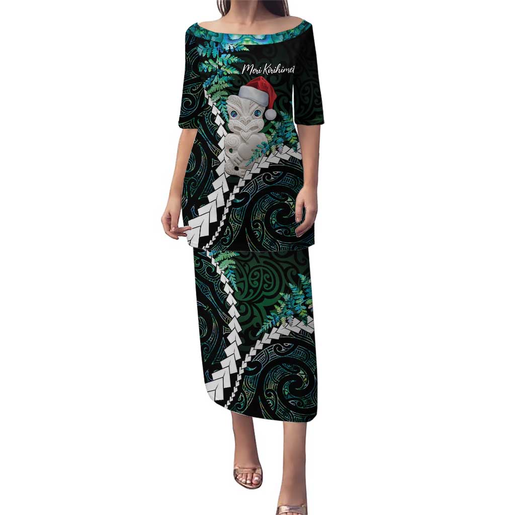 New Zealand Personalised Puletasi Meri Kirihimete Kowhaiwhai Mix Paua Shell - Emerald