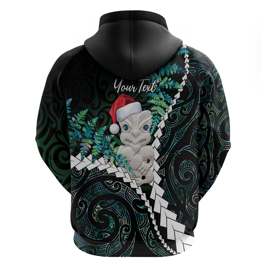 New Zealand Personalised Zip Hoodie Meri Kirihimete Kowhaiwhai Mix Paua Shell - Emerald LT7 - Polynesian Pride