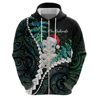 New Zealand Personalised Zip Hoodie Meri Kirihimete Kowhaiwhai Mix Paua Shell - Emerald LT7 - Polynesian Pride