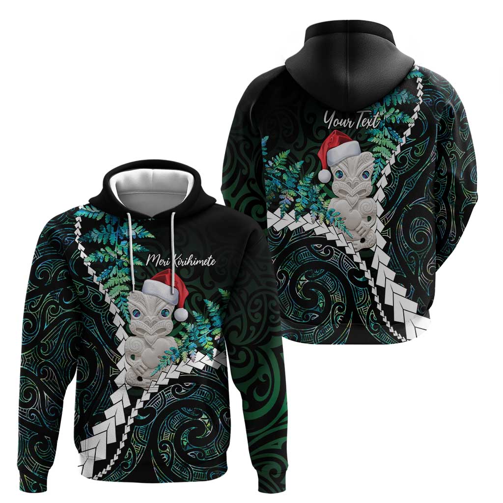 New Zealand Personalised Zip Hoodie Meri Kirihimete Kowhaiwhai Mix Paua Shell - Emerald LT7 - Polynesian Pride