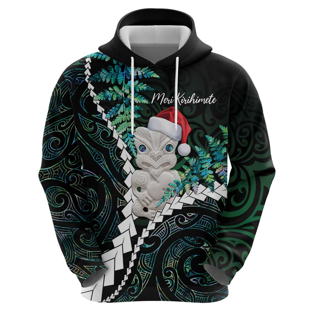 New Zealand Personalised Zip Hoodie Meri Kirihimete Kowhaiwhai Mix Paua Shell - Emerald LT7 - Polynesian Pride