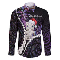 New Zealand Personalised Family Matching Off The Shoulder Long Sleeve Dress and Hawaiian Shirt Meri Kirihimete Kowhaiwhai Mix Paua Shell - Amethys