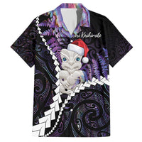New Zealand Personalised Family Matching Tank Maxi Dress and Hawaiian Shirt Meri Kirihimete Kowhaiwhai Mix Paua Shell - Amethys LT7 Dad's Shirt - Short Sleeve Purple - Polynesian Pride