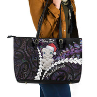 New Zealand Personalised Leather Tote Bag Meri Kirihimete Kowhaiwhai Mix Paua Shell - Amethys