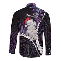 New Zealand Personalised Long Sleeve Button Shirt Meri Kirihimete Kowhaiwhai Mix Paua Shell - Amethys