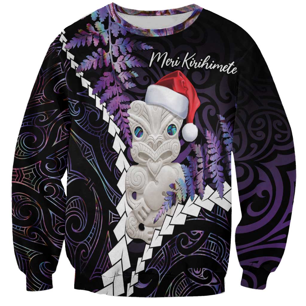 New Zealand Personalised Sweatshirt Meri Kirihimete Kowhaiwhai Mix Paua Shell - Amethys