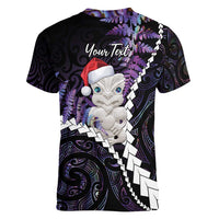 New Zealand Personalised Women V-Neck T-Shirt Meri Kirihimete Kowhaiwhai Mix Paua Shell - Amethys