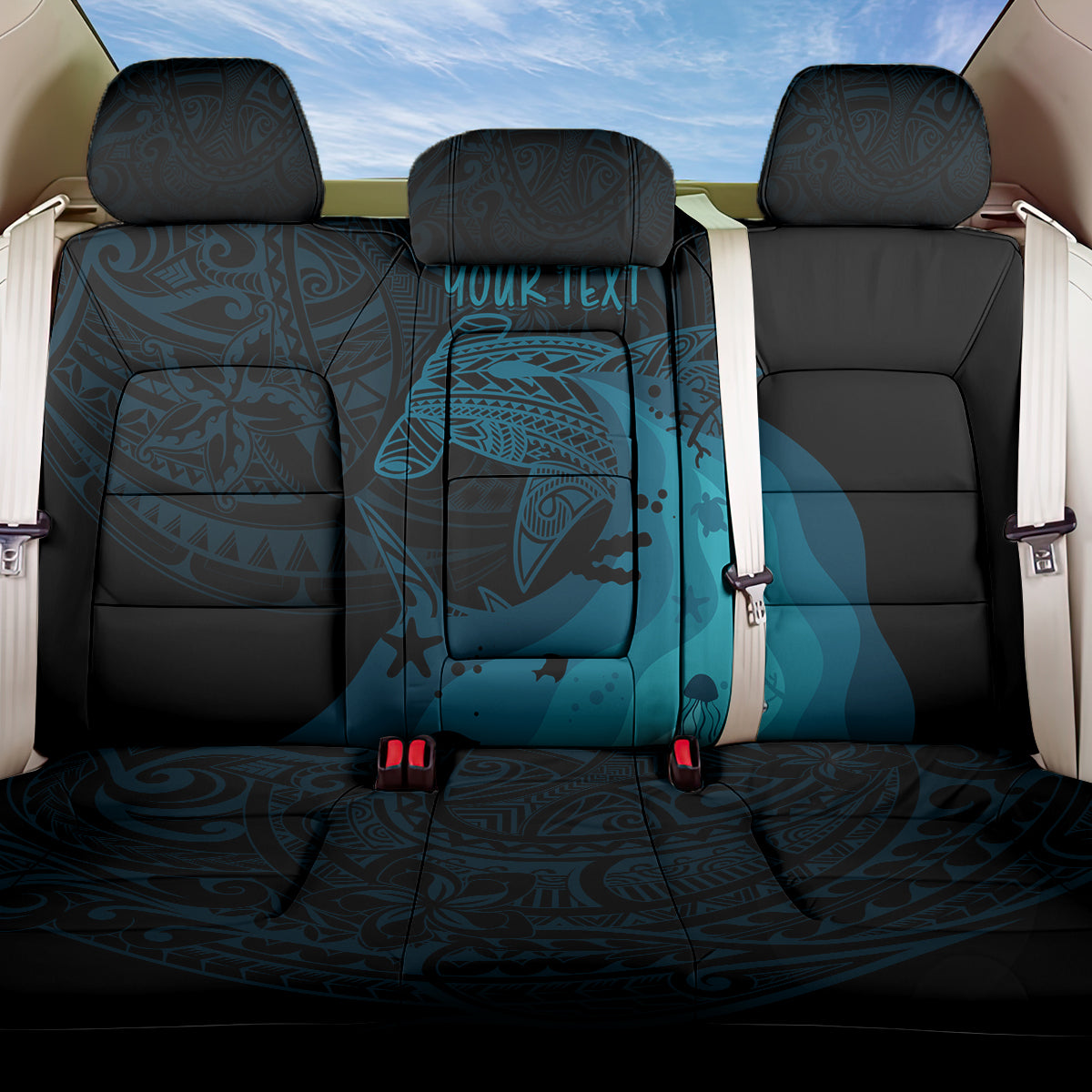 Polynesian Shark Back Car Seat Cover Under The Waves LT7 One Size Dark Blue - Polynesian Pride
