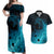 Polynesian Shark Couples Matching Off Shoulder Maxi Dress and Hawaiian Shirt Under The Waves LT7 Dark Blue - Polynesian Pride