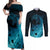 Polynesian Shark Couples Matching Off Shoulder Maxi Dress and Long Sleeve Button Shirt Under The Waves LT7 Dark Blue - Polynesian Pride