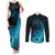 Polynesian Shark Couples Matching Tank Maxi Dress and Long Sleeve Button Shirt Under The Waves LT7 Dark Blue - Polynesian Pride