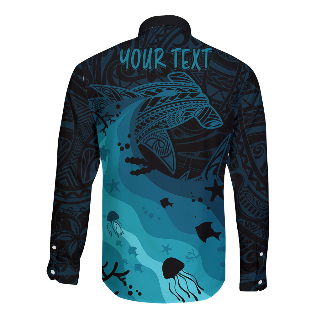 Polynesian Shark Long Sleeve Button Shirt Under The Waves LT7 - Polynesian Pride