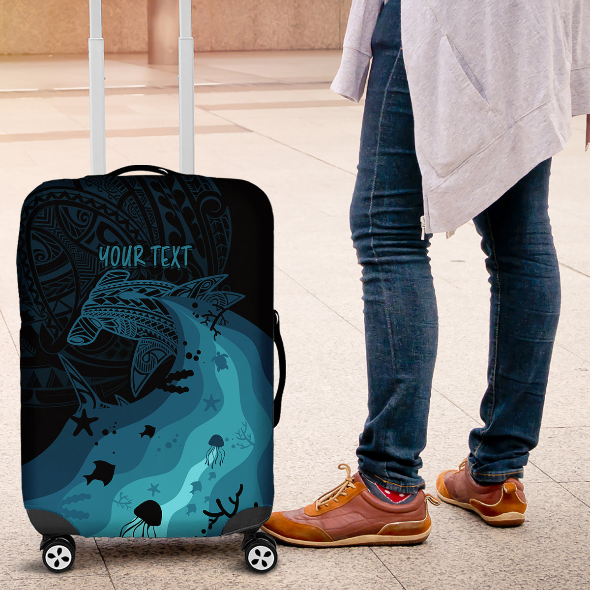 Polynesian Shark Luggage Cover Under The Waves LT7 Dark Blue - Polynesian Pride