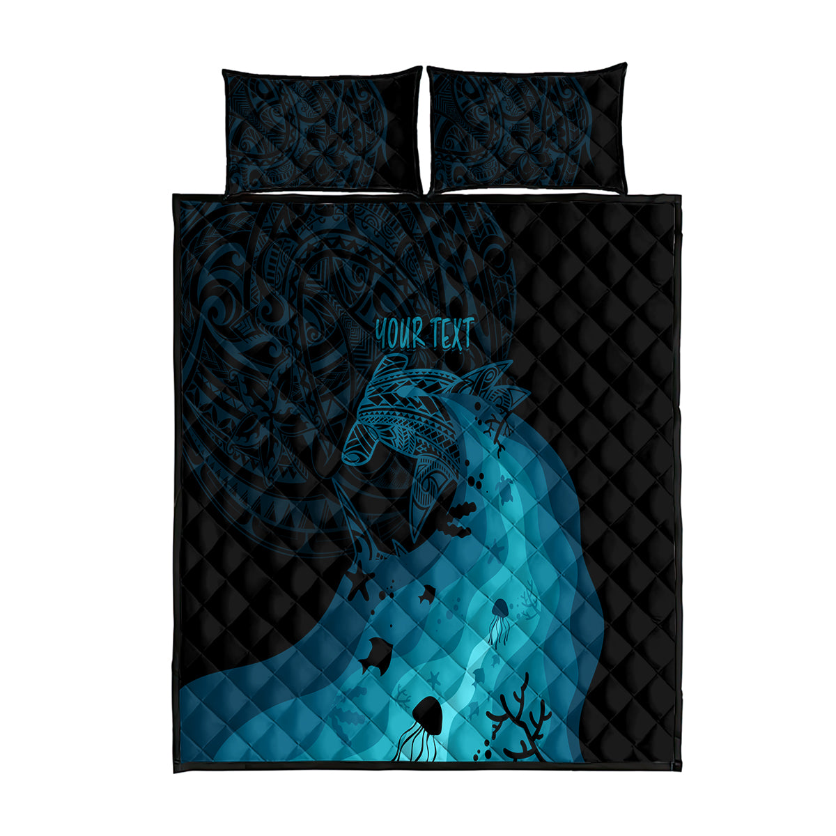 Polynesian Shark Quilt Bed Set Under The Waves LT7 Dark Blue - Polynesian Pride