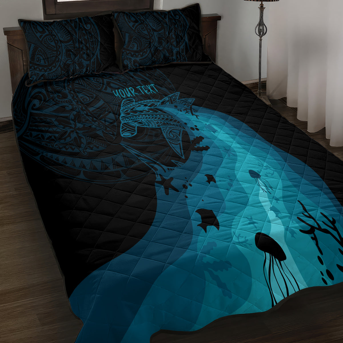 Polynesian Shark Quilt Bed Set Under The Waves LT7 - Polynesian Pride