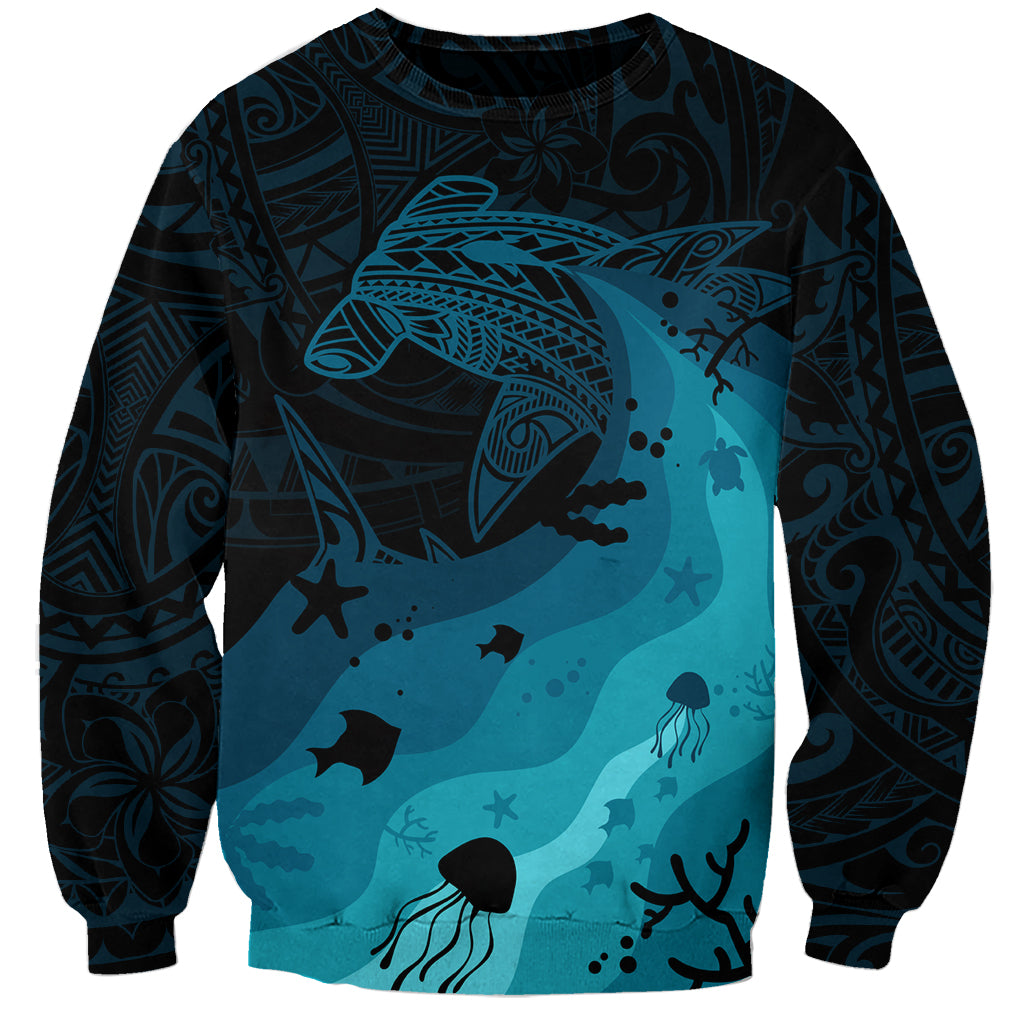 Polynesian Shark Sweatshirt Under The Waves LT7 Unisex Dark Blue - Polynesian Pride