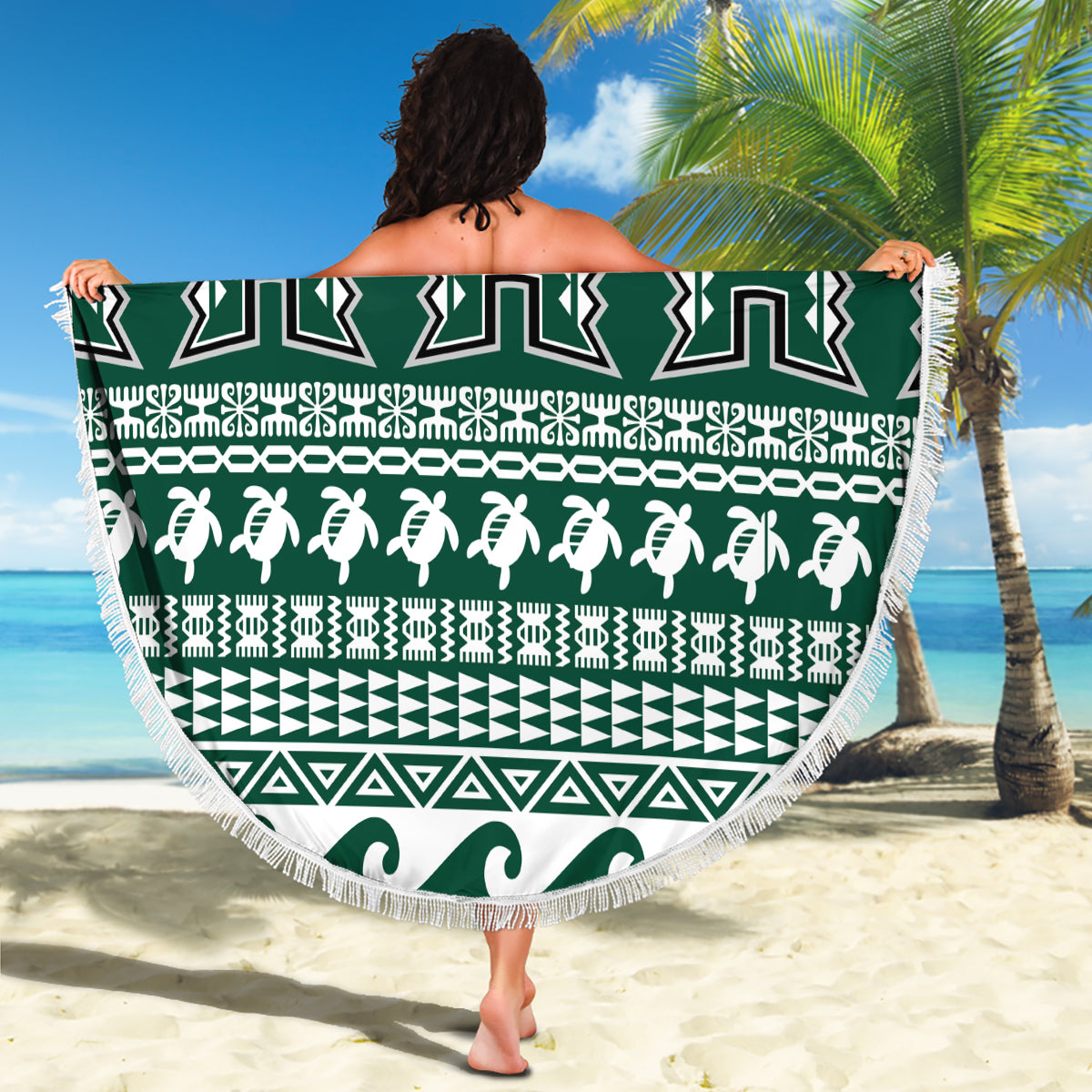 Hawaii Rainbow Warriors Christmas Beach Blanket Kakau Motifs LT7 - Polynesian Pride