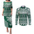 Hawaii Rainbow Warriors Christmas Couples Matching Puletasi Dress and Long Sleeve Button Shirt Kakau Motifs LT7 Green - Polynesian Pride