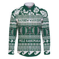 Hawaii Rainbow Warriors Christmas Family Matching Off Shoulder Short Dress and Hawaiian Shirt Kakau Motifs LT7 Dad's Shirt - Long Sleeve Green - Polynesian Pride