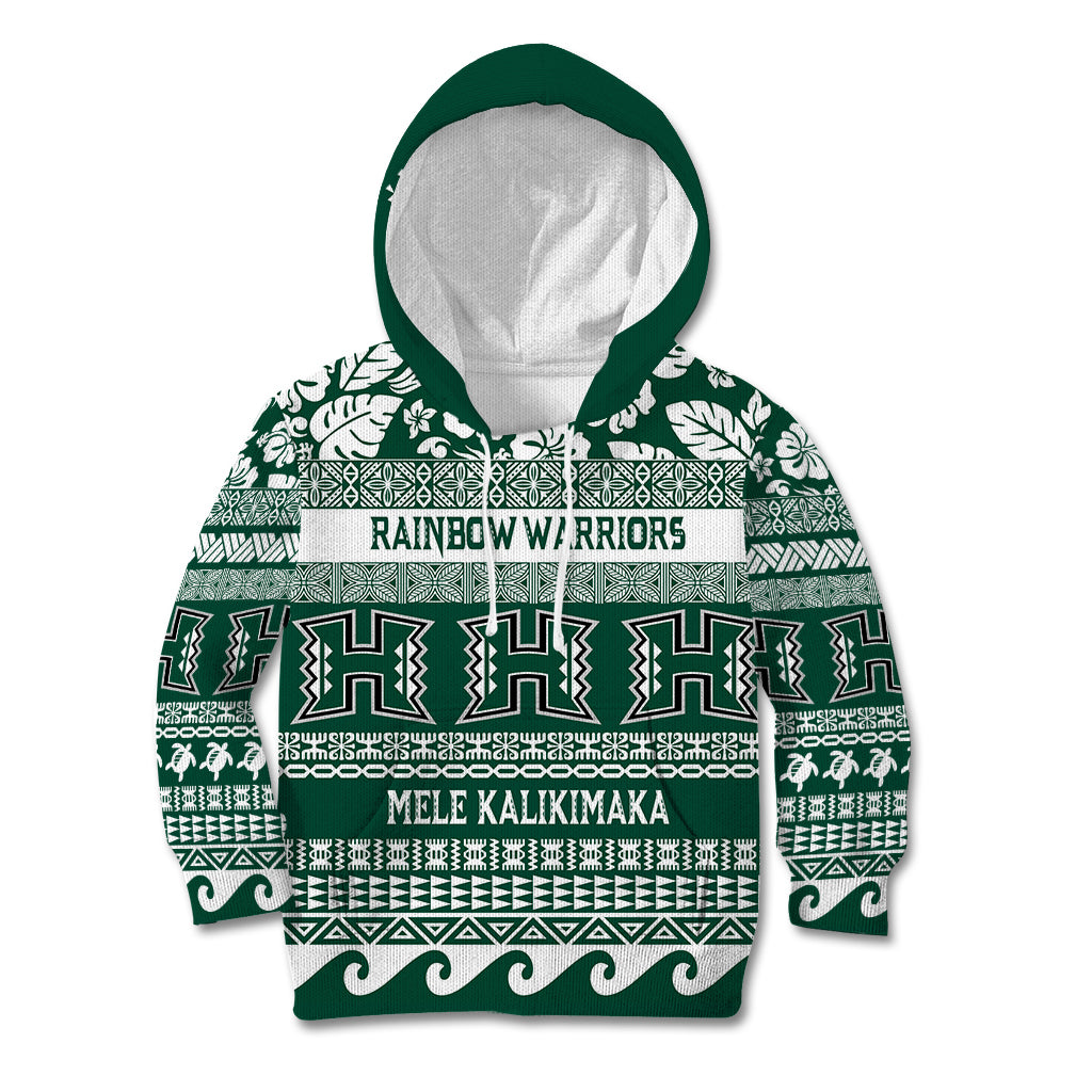 Hawaii Rainbow Warriors Christmas Kid Hoodie Kakau Motifs LT7 Hoodie Green - Polynesian Pride