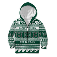 Hawaii Rainbow Warriors Christmas Kid Hoodie Kakau Motifs LT7 Zip Hoodie Green - Polynesian Pride