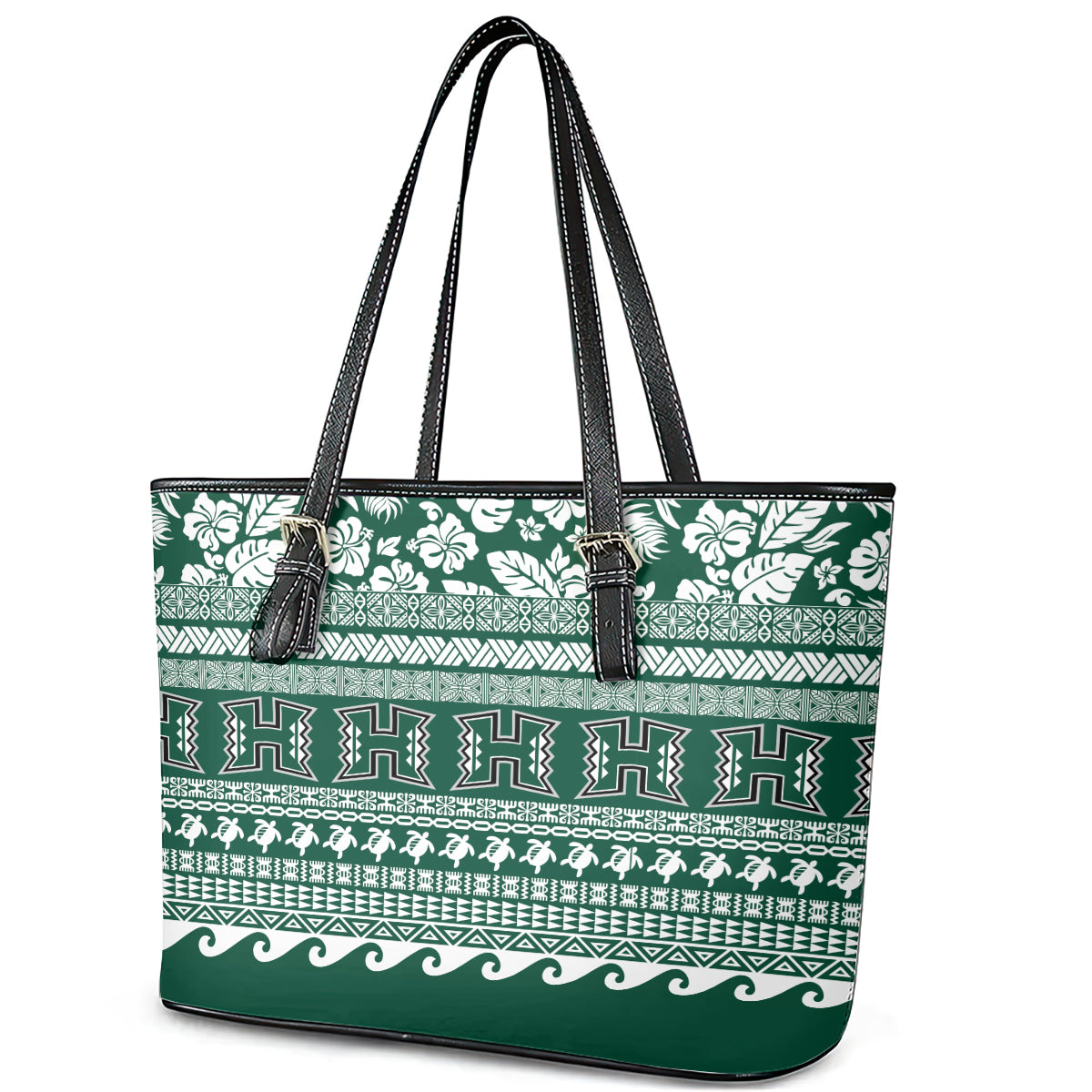 Hawaii Rainbow Warriors Christmas Leather Tote Bag Kakau Motifs LT7 - Polynesian Pride