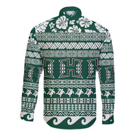 Hawaii Rainbow Warriors Christmas Long Sleeve Button Shirt Kakau Motifs LT7 - Polynesian Pride