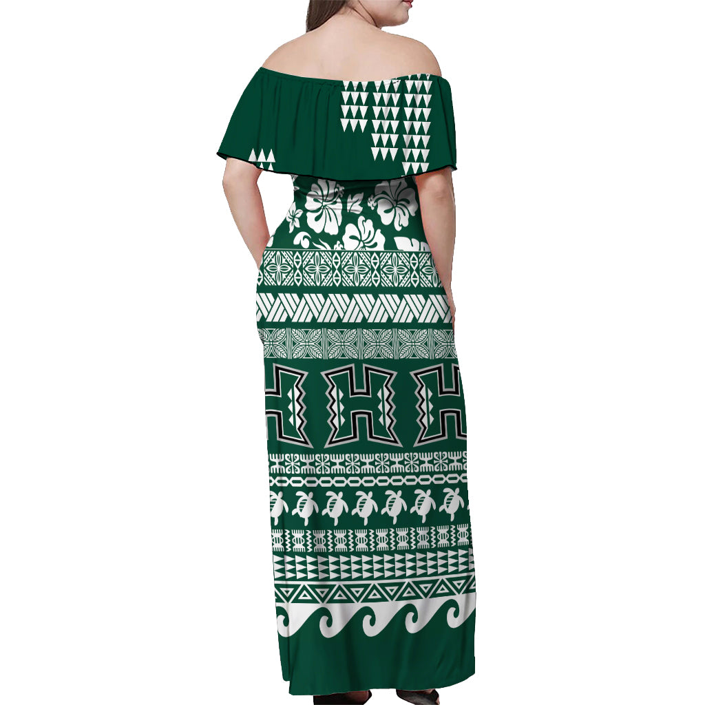 Hawaii Rainbow Warriors Christmas Off Shoulder Maxi Dress Kakau Motifs LT7 - Polynesian Pride