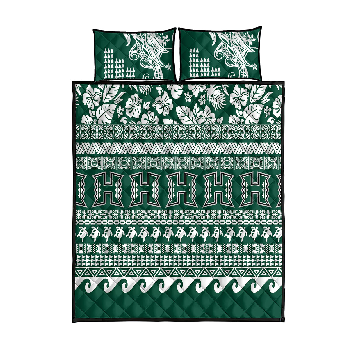 Hawaii Rainbow Warriors Christmas Quilt Bed Set Kakau Motifs LT7 Green - Polynesian Pride